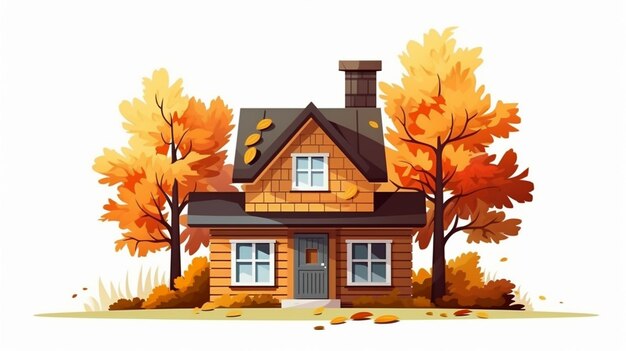 maison d'automne de dessin animé sur fond blanc dans un style plat génératif ai