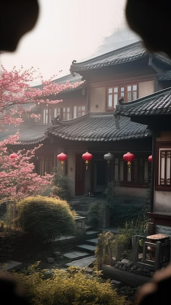 Une maison aux lanternes rouges