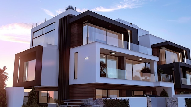 une maison avec un balcon et un balcon avec un fond de ciel