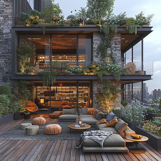 une maison avec un balcon et beaucoup de plantes sur le pont