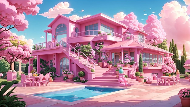 une maison de barbie moderne avec une grande piscine