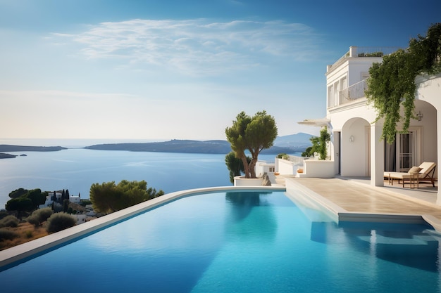 Maison blanche méditerranéenne traditionnelle avec piscine ai générée