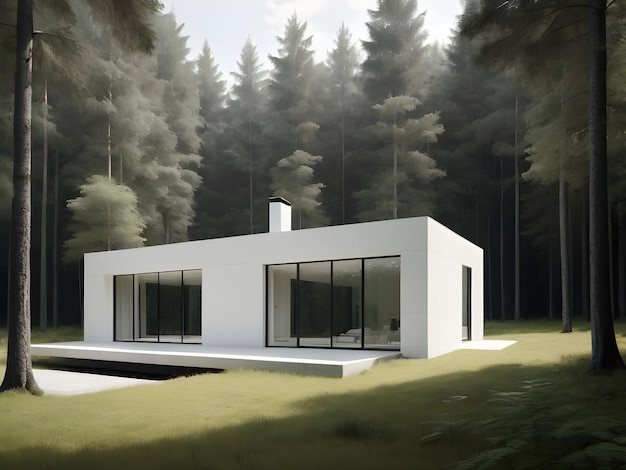 une maison blanche moderne dans la forêt du milieu