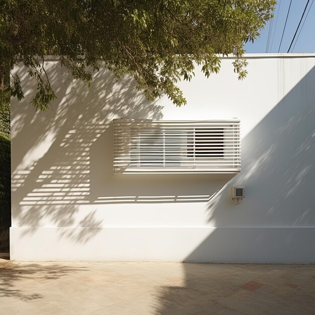 Photo une maison blanche avec une ombre d'arbre sur le mur et l'ombre d'un arbre sur le mur