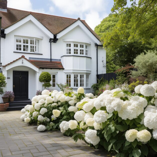 une maison blanche avec une porte noire et une maison blanc avec une porte noir