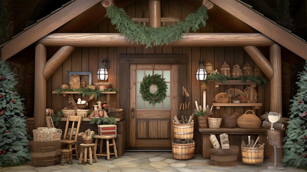 Maison en bois décorée pour Noël générée par l'IA