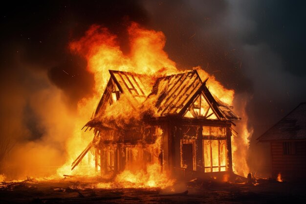 Maison en bois en feu