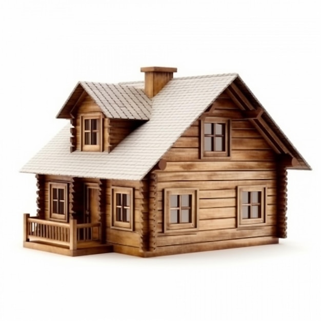 maison en bois isolée sur fond blanc modèle 3d