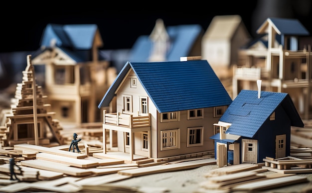 Maison en bois miniature modèle d'appartement maison de jouet en bois concept d'entreprise de la maison fond d'une