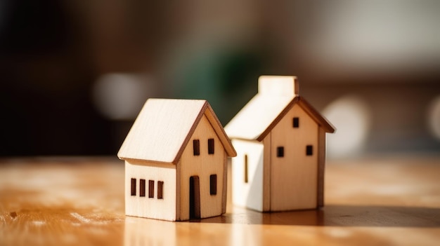 Une maison en bois et une petite maison sur une table