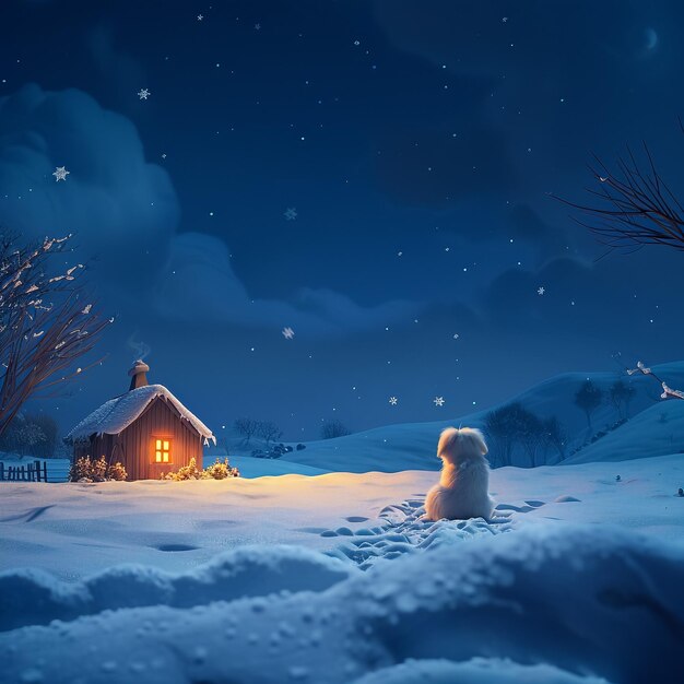 une maison avec un bonhomme de neige en arrière-plan