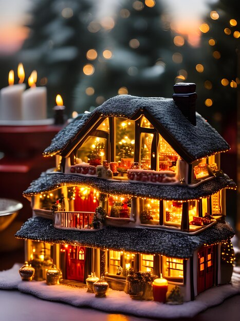 Maison de bougies de Noël confortable plan moyen coucher de soleil palette de couleurs vintage m Générative AI générée