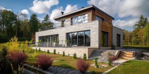Maison de campagne avec jardin et pelouse extérieur scandinave de luxe