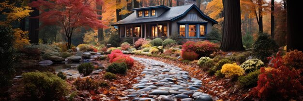 Photo une maison de campagne pittoresque entourée de couleurs d'automne