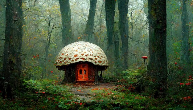 Maison champignon en forêt