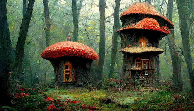 Maison champignon en forêt