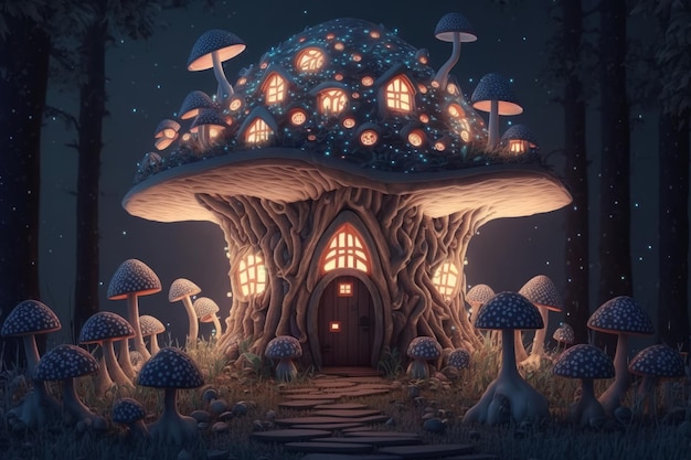 Maison champignon mystique dans la forêt Illustration de l'IA générative