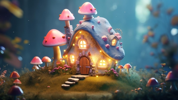 La maison de champignons dans la forêt des contes de fées