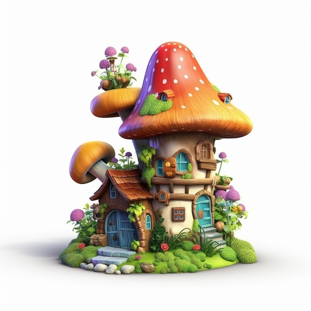 Maison de champignons de dessins animés avec hutte