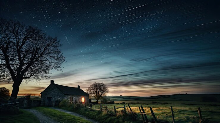 Photo une maison avec un ciel étoilé au-dessus