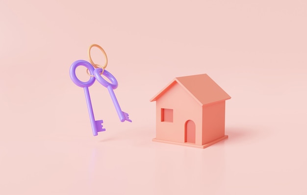 Maison avec clé Nouvelle maison Investissement hypothécaire Prêts aux entreprises pour le concept immobilier économie de la finance résidentielle investissement immobilier domestique Économiser de l'argent fonds de roulement illustration de rendu 3D