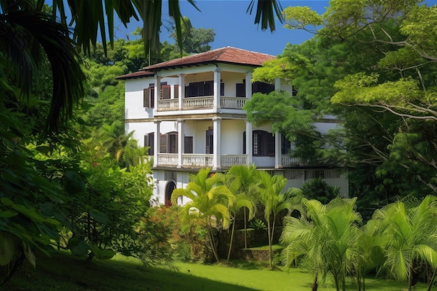 Maison coloniale avec vue sur l'océan entourée d'un écrin de verdure