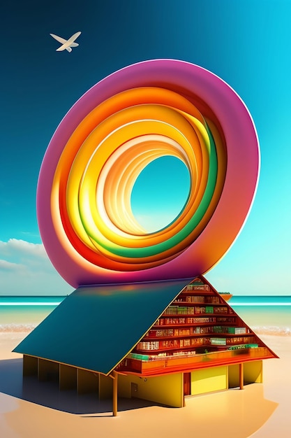 Une maison colorée avec un livre dessus