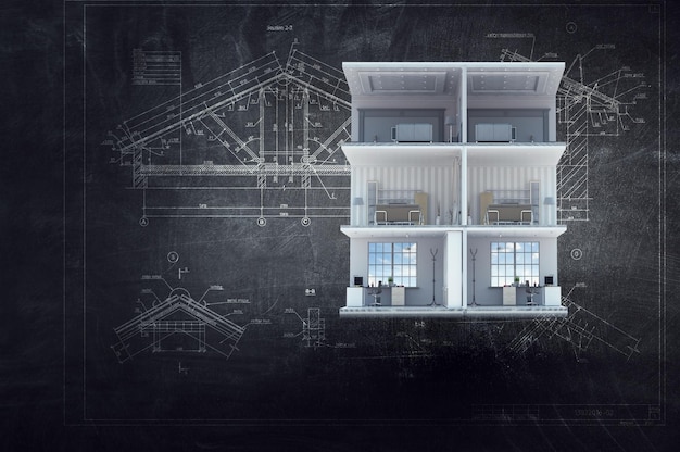 Maison comme symbole de l'immobilier et de la construction. Technique mixte