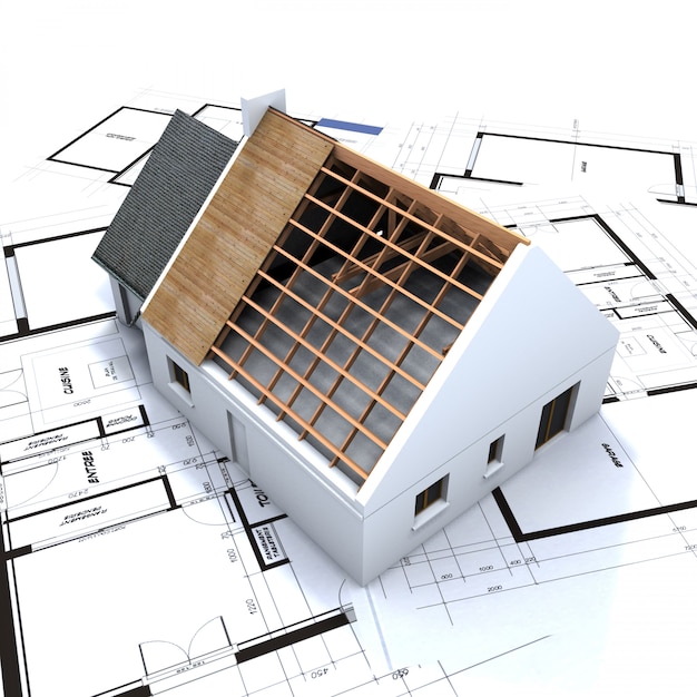 Maison en construction et plans
