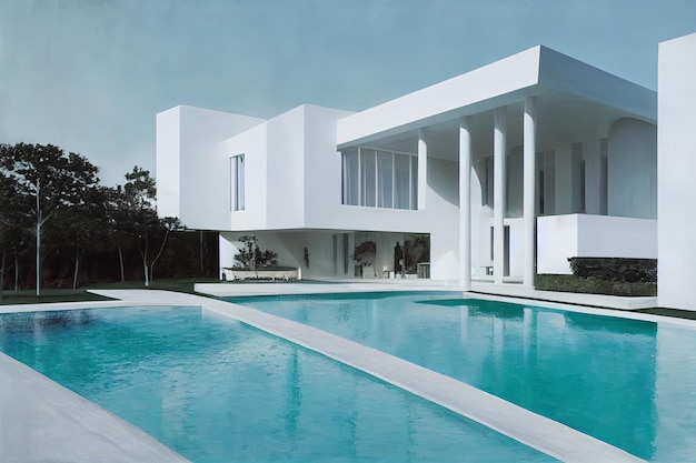 Photo maison contemporaine avec piscine terrasse de piscine dans une villa privée illustration 3d