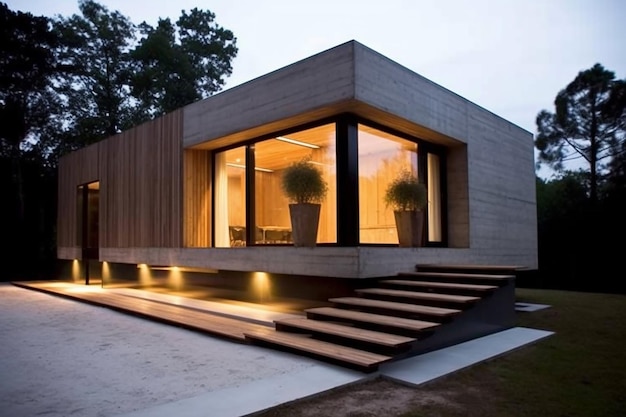 Maison contemporaine réaliste moderne en bois et en béton