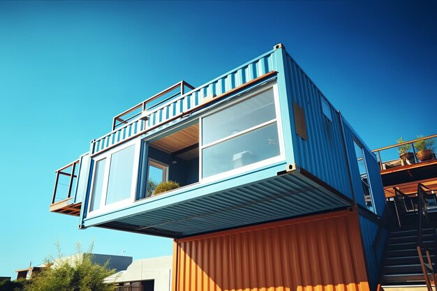 Photo une maison en conteneurs construite sur un terrain de 2 étages, une maison de conteneurs moderne, un café ou un restaurant