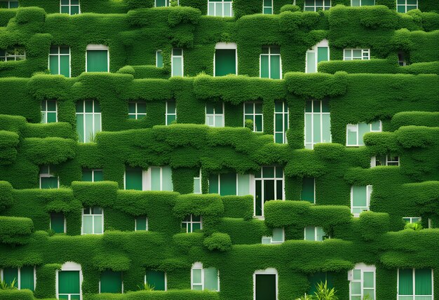 Photo maison couverte de plantes vertes sur un fond vert