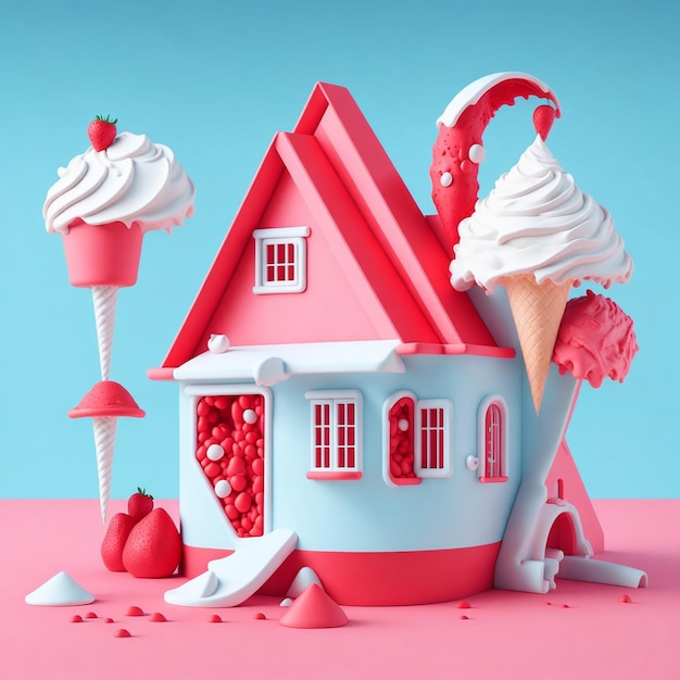 Maison de crème glacée à la fraise