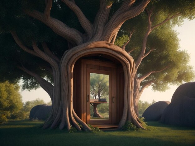 Photo maison dans l'arbre dans la forêt illustration de rendu 3d
