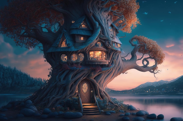 La maison dans l'arbre dans le monde fantastique de l'IA