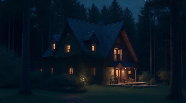 Une maison dans les bois confortable la nuit