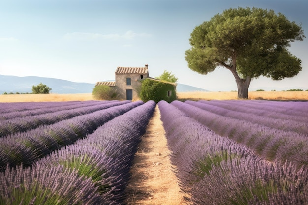 Photo une maison dans un champ de lavande