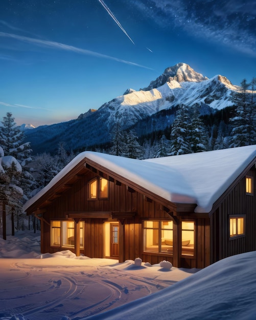 Photo une maison dans une forêt météo enneigée montagne à l'arrière-plan décontracté paysage papier peint