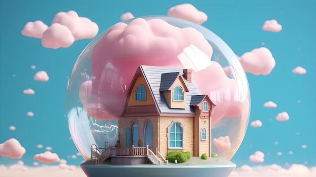 Une maison dans le globe de verre pour le concept de protection d'assurance