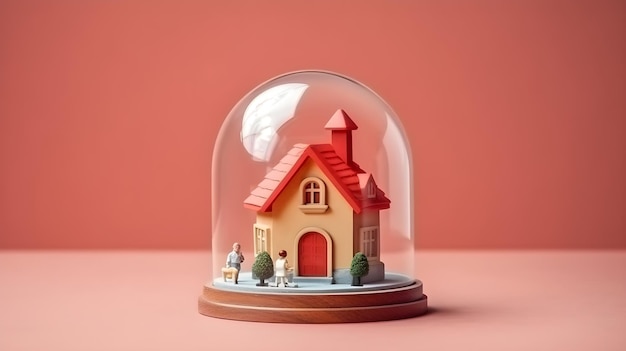 Une maison dans le globe de verre pour le concept de protection d'assurance