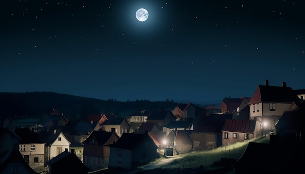 Photo une maison dans un village sous la pleine lune