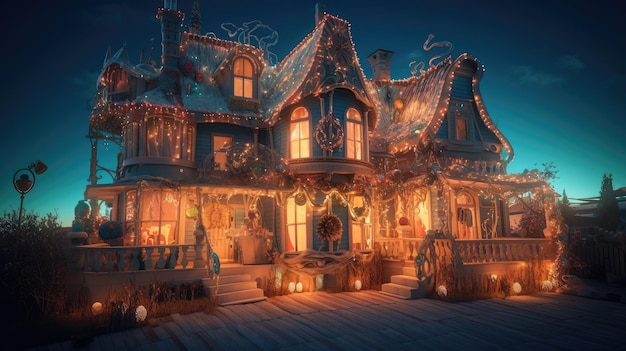 Une maison avec une décoration de Noël dessus