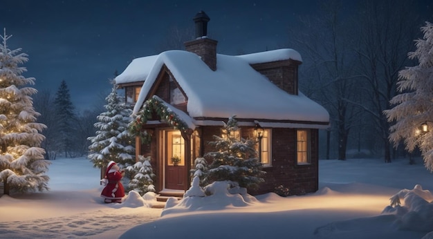 maison décorée de Noël en hiver maison dans la neige maison décoré de Noël à l'hiver