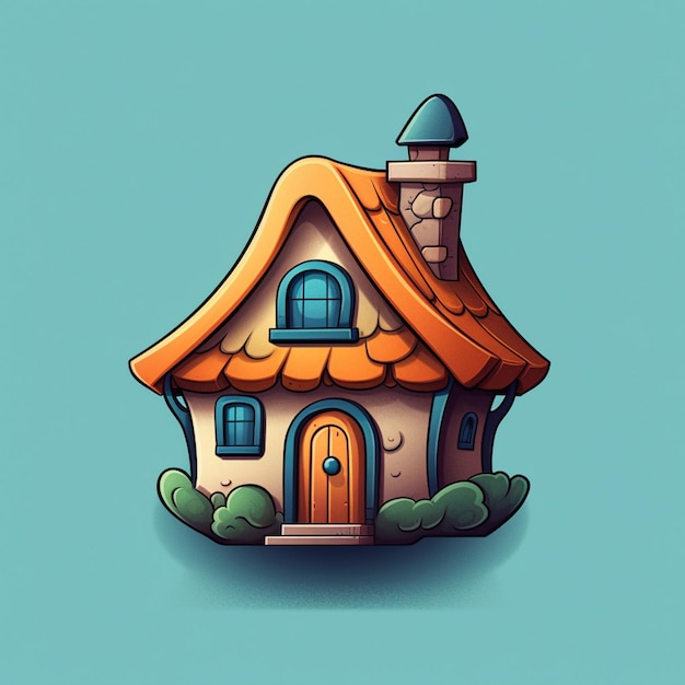 maison de dessin animé avec une cheminée et une porte et une cheminée générative ai