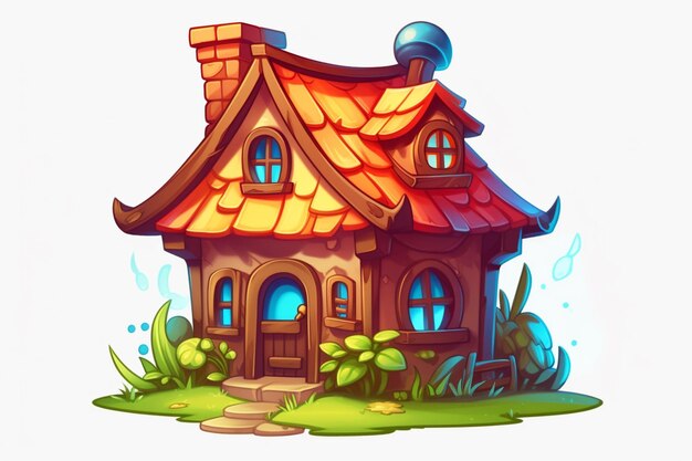 Maison de dessin animé dans le village Illustration vectorielle d'une maison de dessin animé