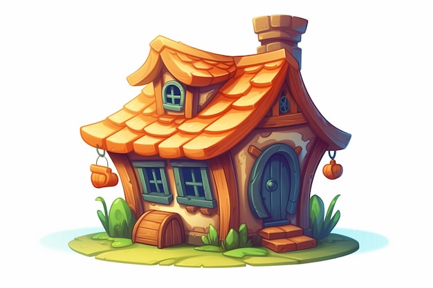 Maison de dessin animé dans le village Illustration vectorielle d'une maison de dessin animé