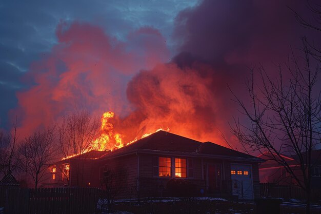 La maison du Chaos ardent en flammes au milieu de la fumée