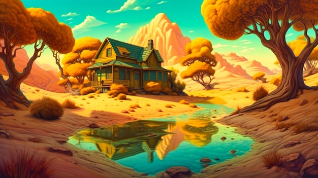 La maison avec l'eau une scène de désert