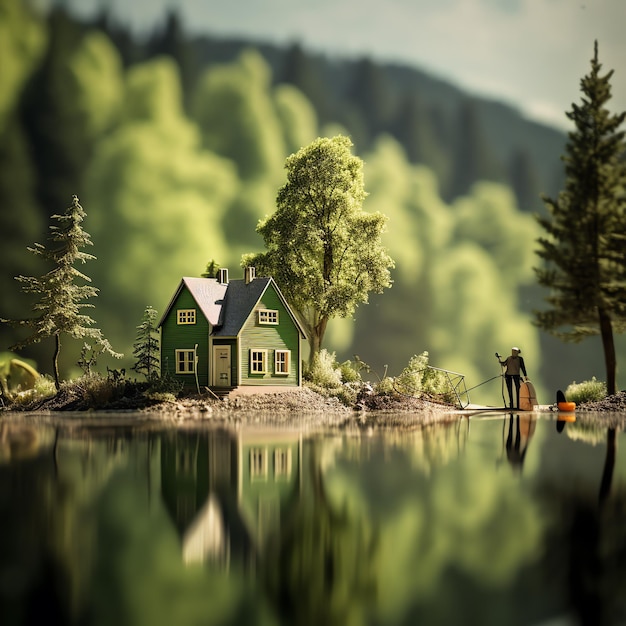 Photo une maison sur l'eau.
